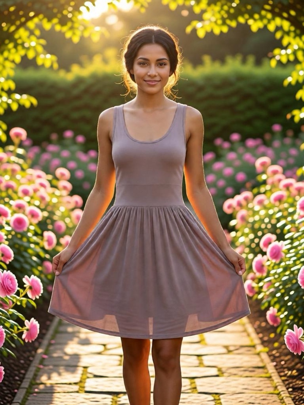 Cynthia Rowley Tan Pleated Low-cut Scoop Neck Midi Fit and Flare